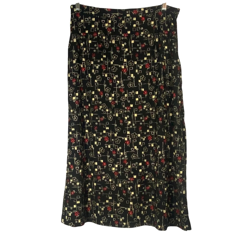 Sag Harbor Women's Sz XL Black‎ Floral Print Maxi Skirt Geometric Flower Boho